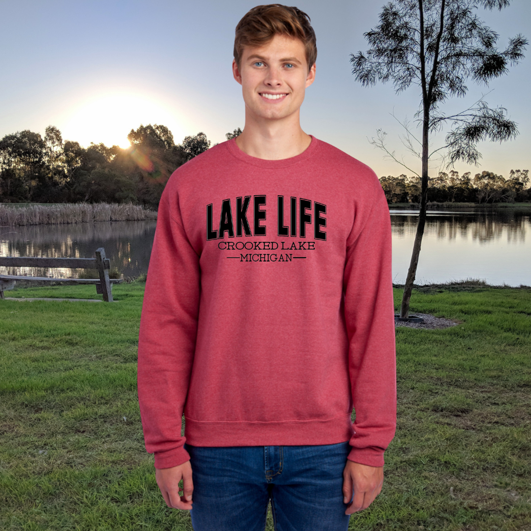 Crooked Lake, Michigan Crewneck Sweatshirt - Crooked Lake - Michigan - Lake Life