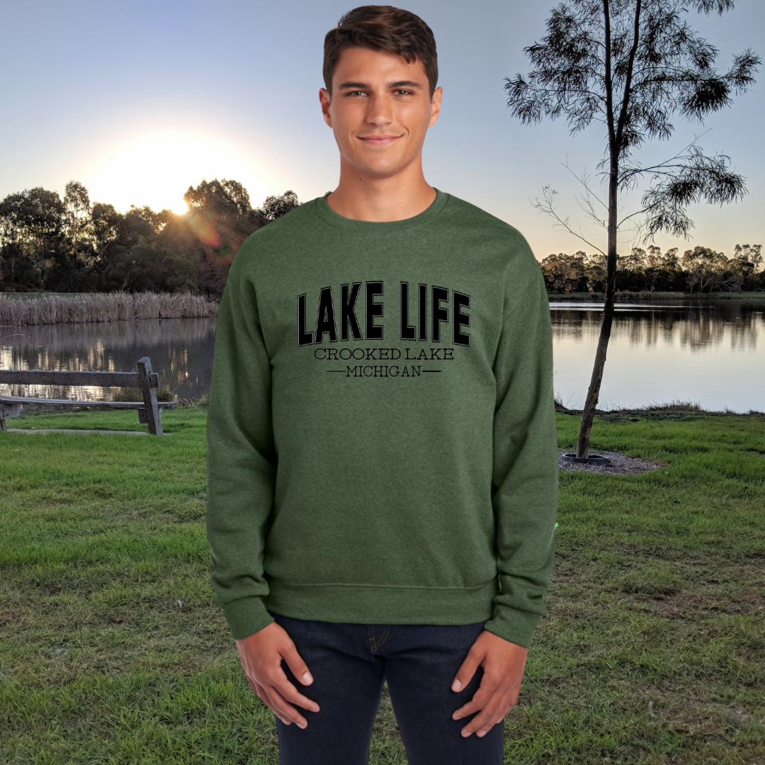 Crooked Lake, Michigan Crewneck Sweatshirt - Crooked Lake - Michigan - Lake Life