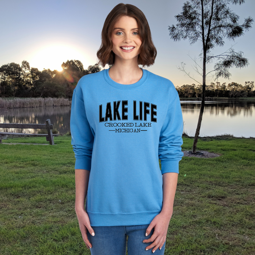 Crooked Lake, Michigan Crewneck Sweatshirt - Crooked Lake - Michigan - Lake Life