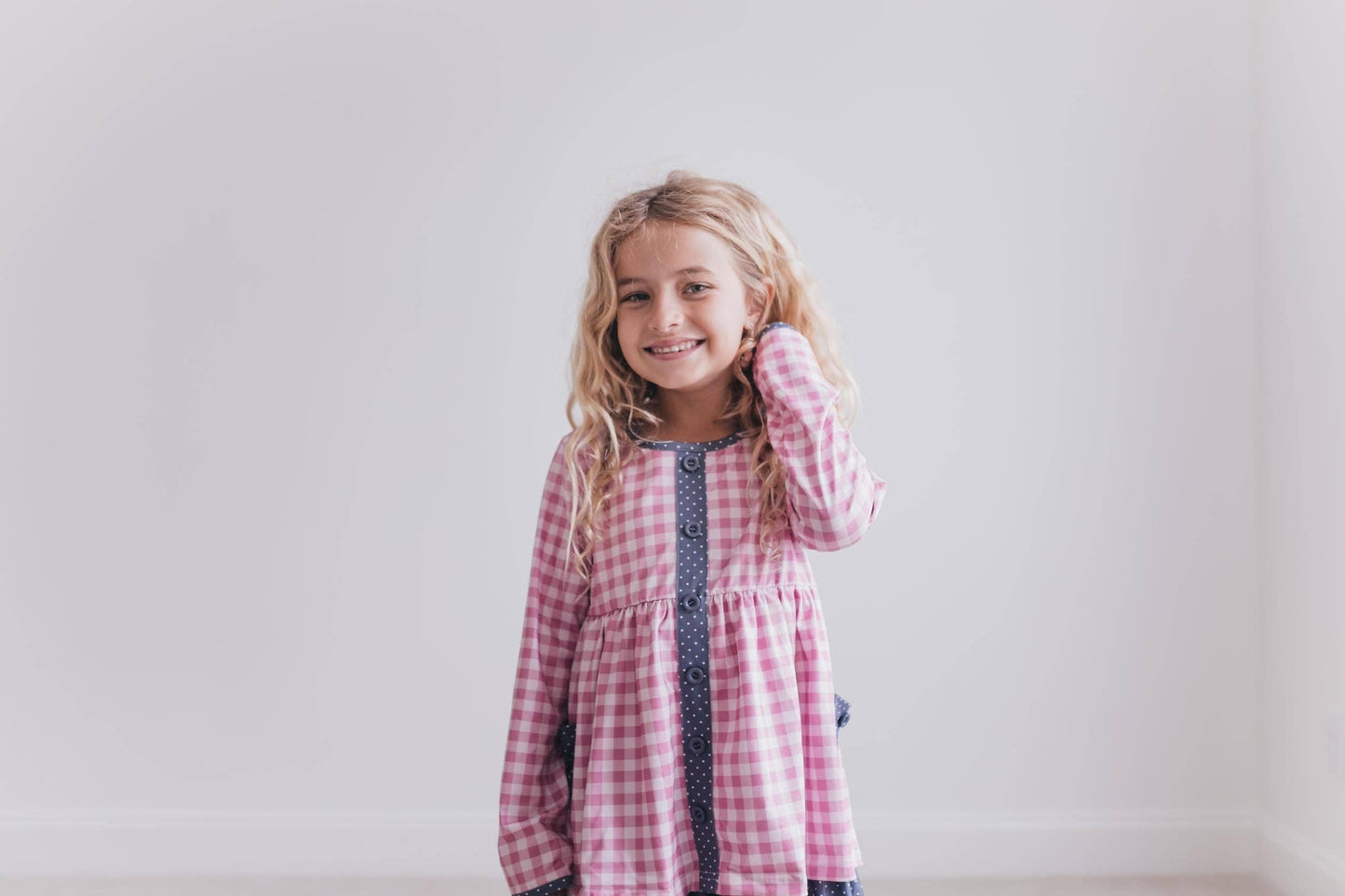 Girls Gingham Check Button Pocket Fall Pant Set