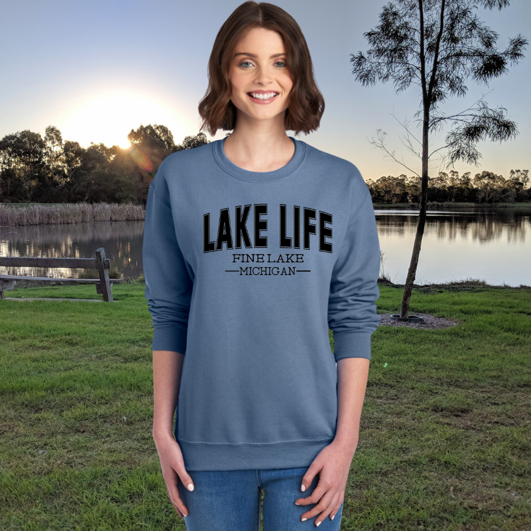 Fine Lake, Michigan Crewneck Sweatshirt - FineLake - Michigan - Lake Life