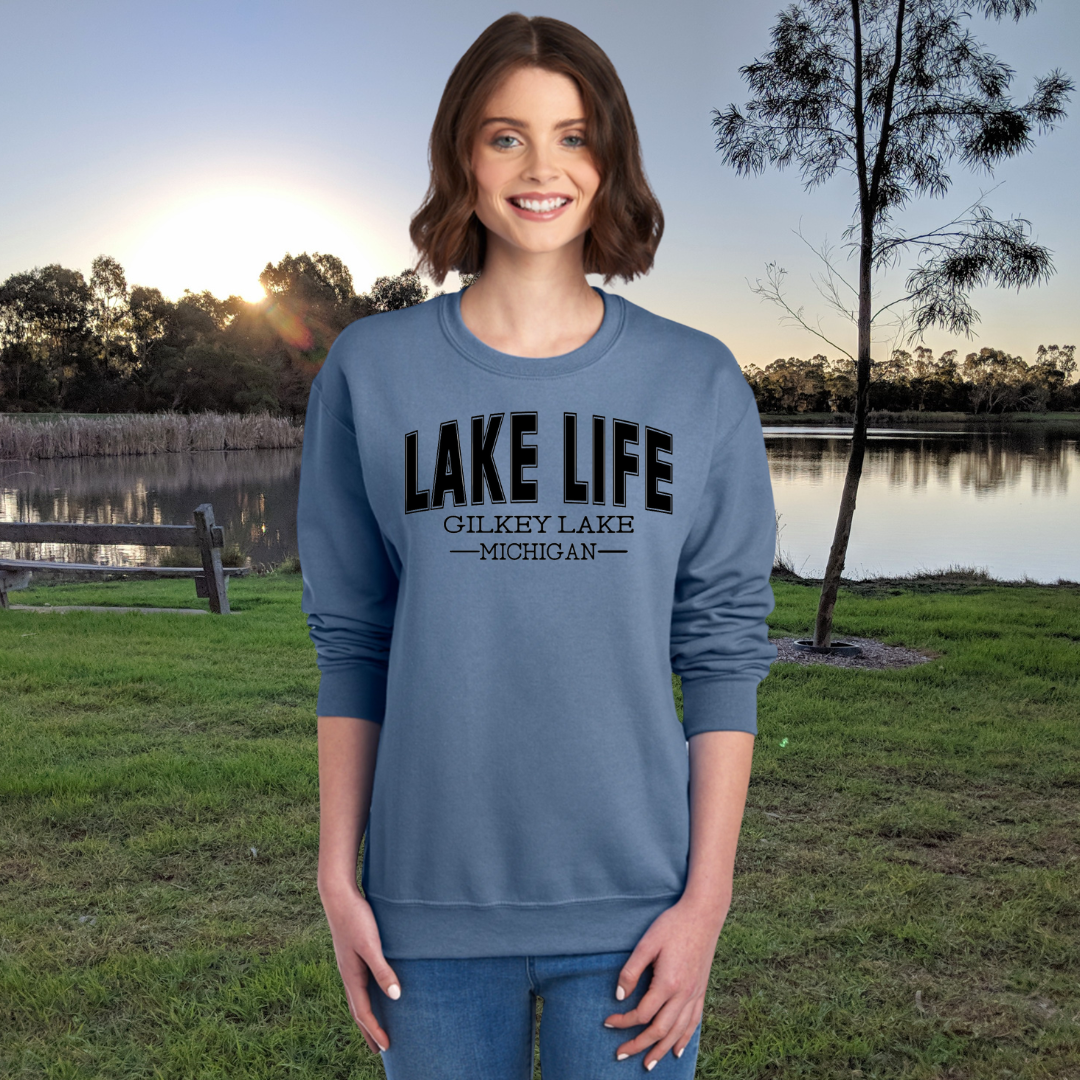 Gilkey Lake, Michigan Crewneck Sweatshirt - Gilkey Lake - Michigan - Lake Life