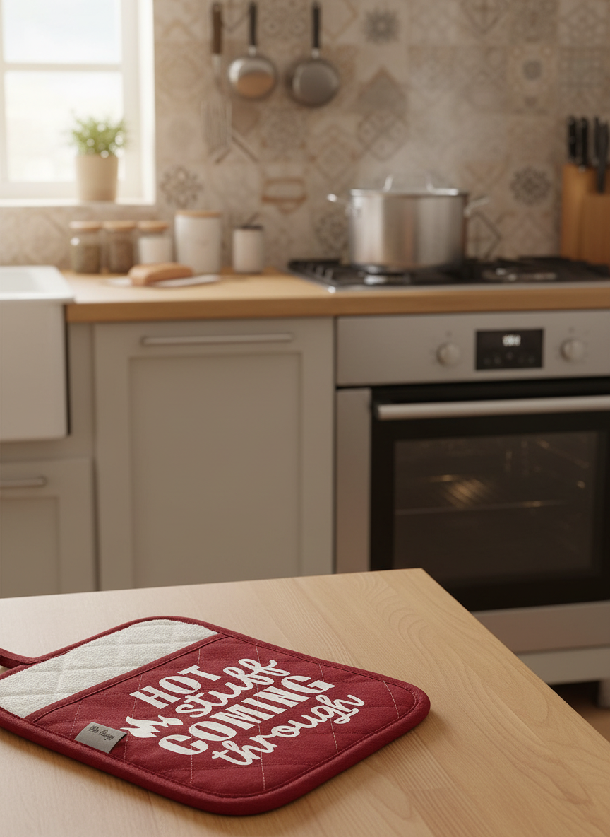 Hot Stuff Coming Through - Kitchen Silicone Pot Holder - Heat Resistant - Pocket - Non Slip Grip Potholder for Kitchen Baking Cooking