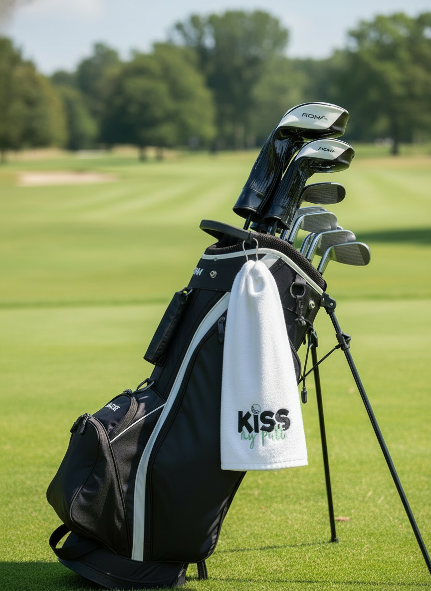 Kiss My Putt - Golf Towel - Embroidered Golf Tri-Fold Towel