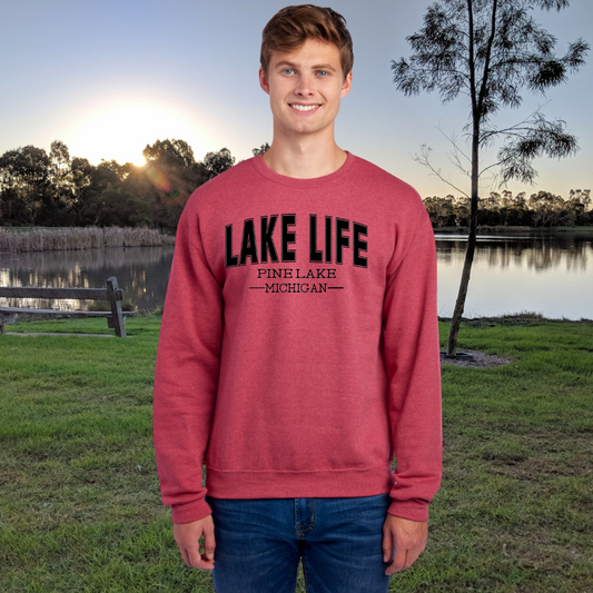 Pine Lake, Michigan Crewneck Sweatshirt - Pine Lake - Michigan - Lake Life