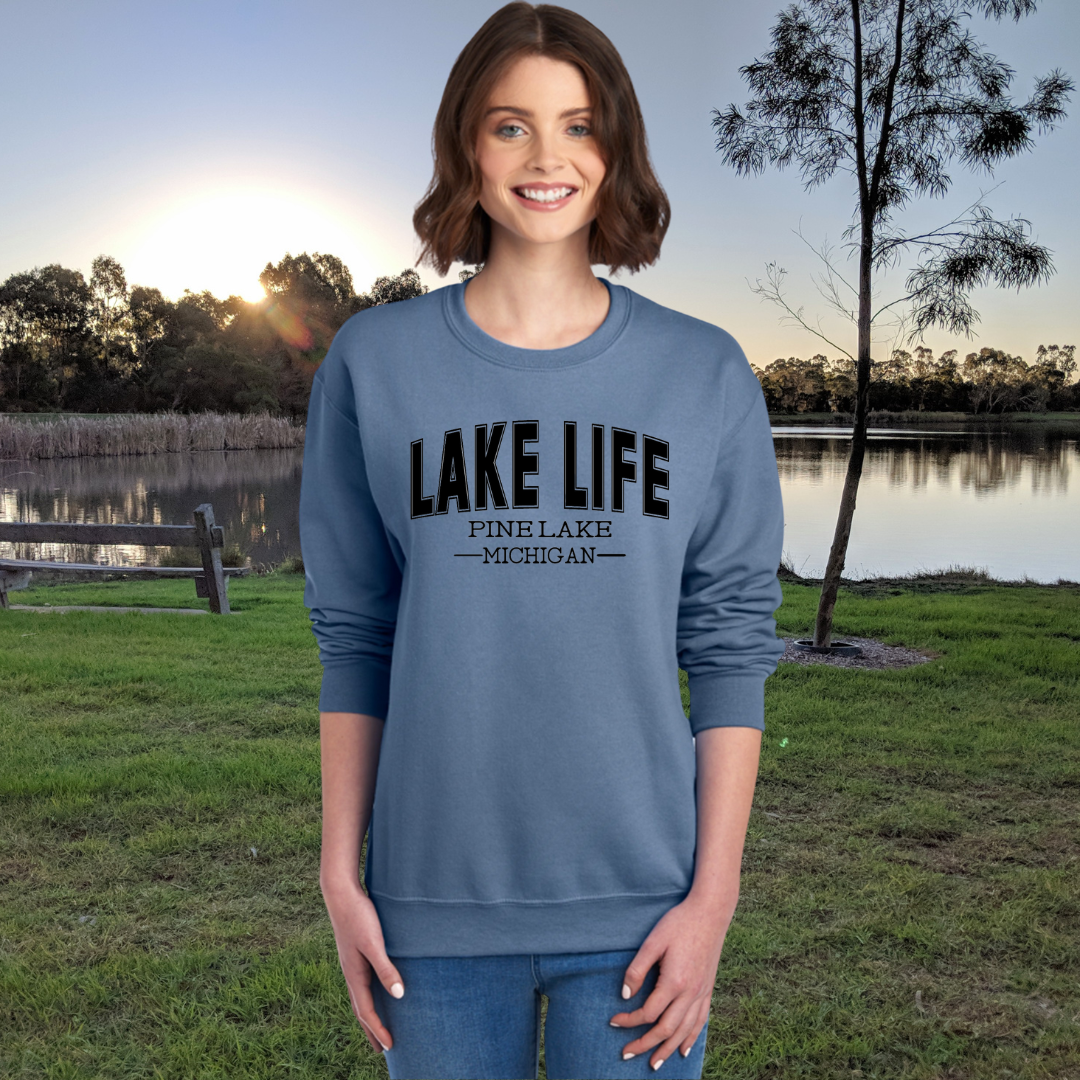 Pine Lake, Michigan Crewneck Sweatshirt - Pine Lake - Michigan - Lake Life