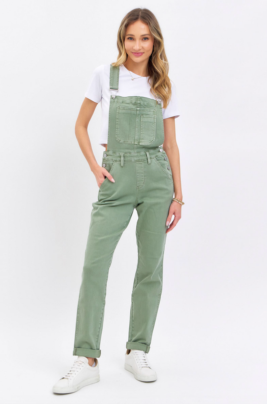 JUDY BLUE - GARMENT DYED OVERALL -  BOYFRIEND - SAGE