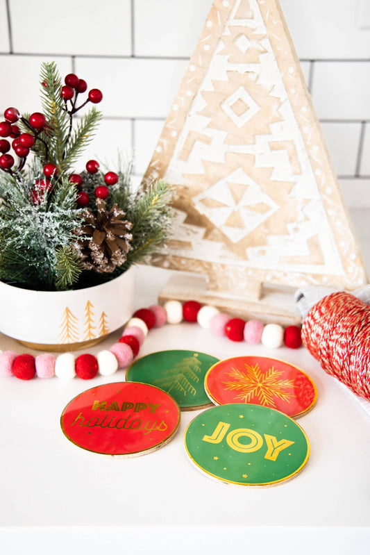 Christmas Coasters, Holiday Décor Accessories, Set of 4