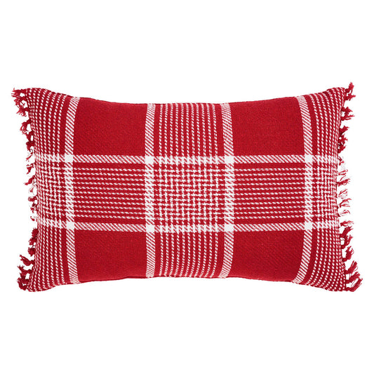 Eston Red White Plaid Pillow Fringed