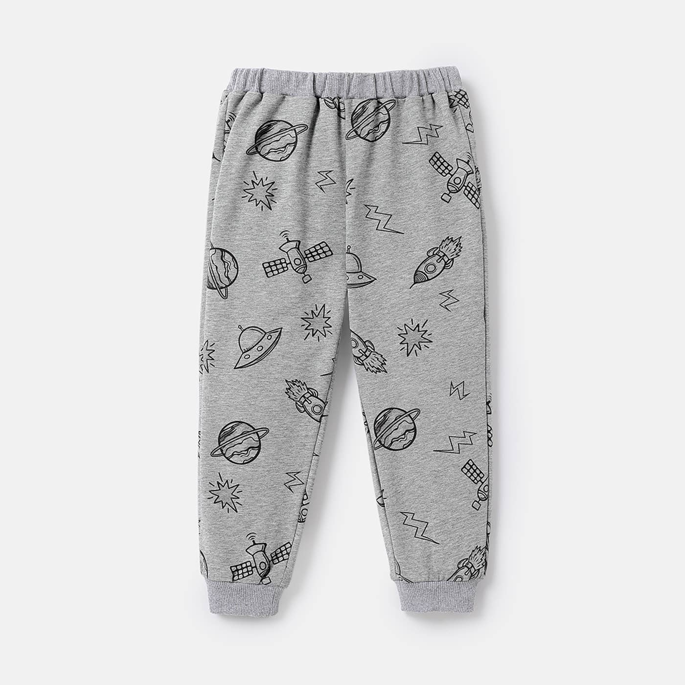 Toddler Boy Allover Space Print Cotton Elasticized Pants: 3-4 Years / Lightgrey