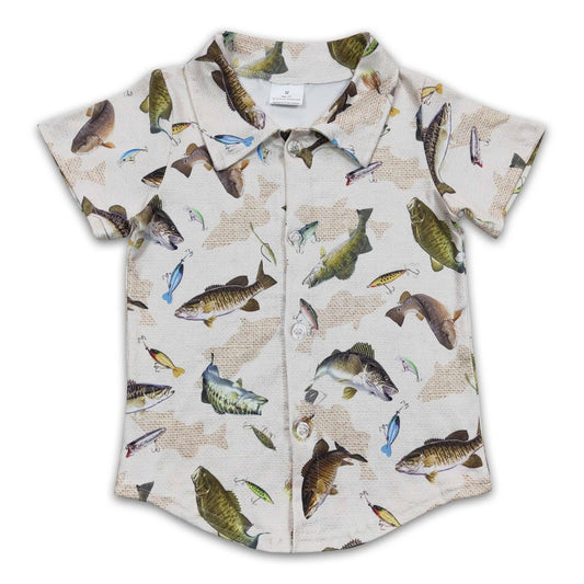 Boys' Milk Fabric Fish Print Button-Up Shirt