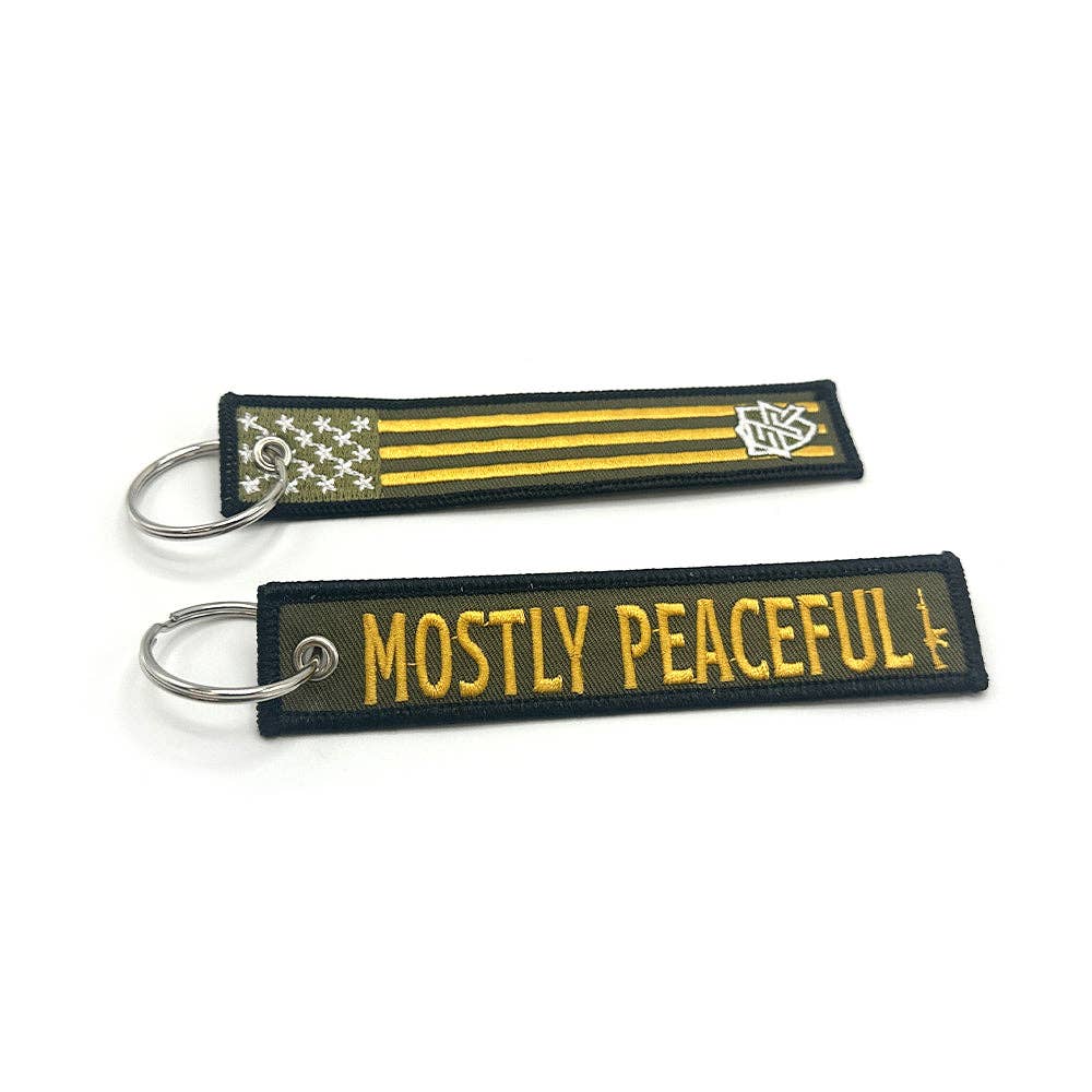 Mostly Peaceful Jet Tag Keychain