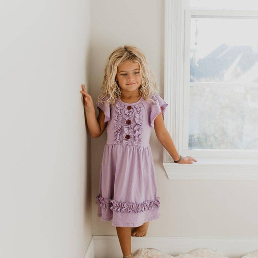 Pastel Lavender Ruffle Button  Dress