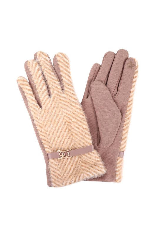 CHEVRON PATTERN FLEECE SMART TOUCH GLOVES