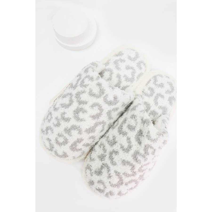 Leopard Fuzzy Soft Slipper: GREY