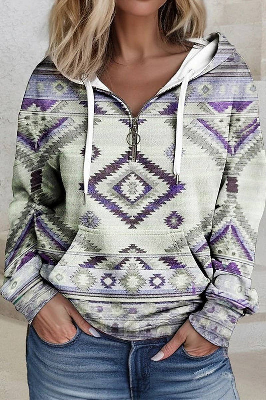 WOMEN HALF ZIP UP NECK AZTEC PATTERN