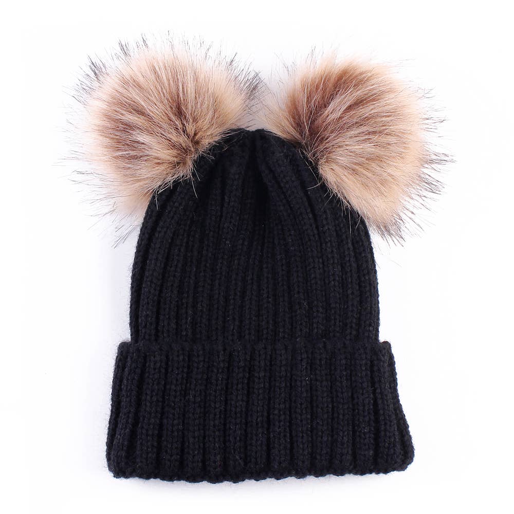 Double Hairball Knitted Beanie Hats