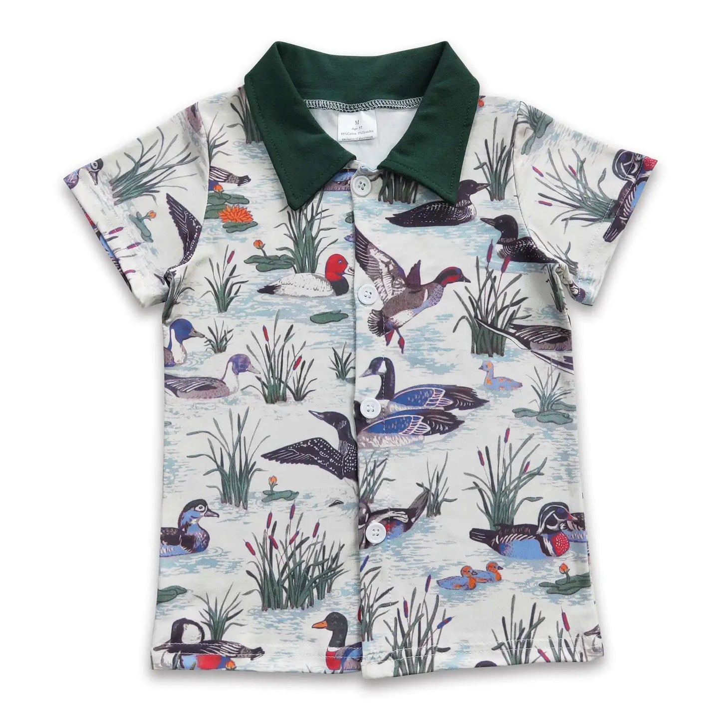 Boys' Milk Fabric Duck Print Button-Up Shirt
