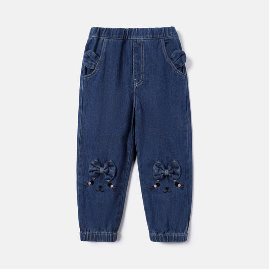 Toddler Girl Denim Jeans - With Bunny Embroidered on Knee