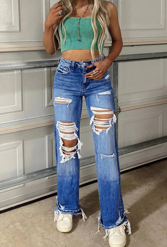 Ripped Distressed Raw Hem Jeans