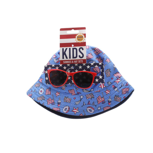 Conjunto combinado de sombrero de pescador americano con gafas de sol para niños