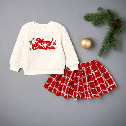 2pcs Toddler Girl Christmas Skirt Set