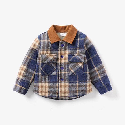 Toddler Boy Classic Patch Pocket Grid/Houndstooth Jacket: Deep Blue